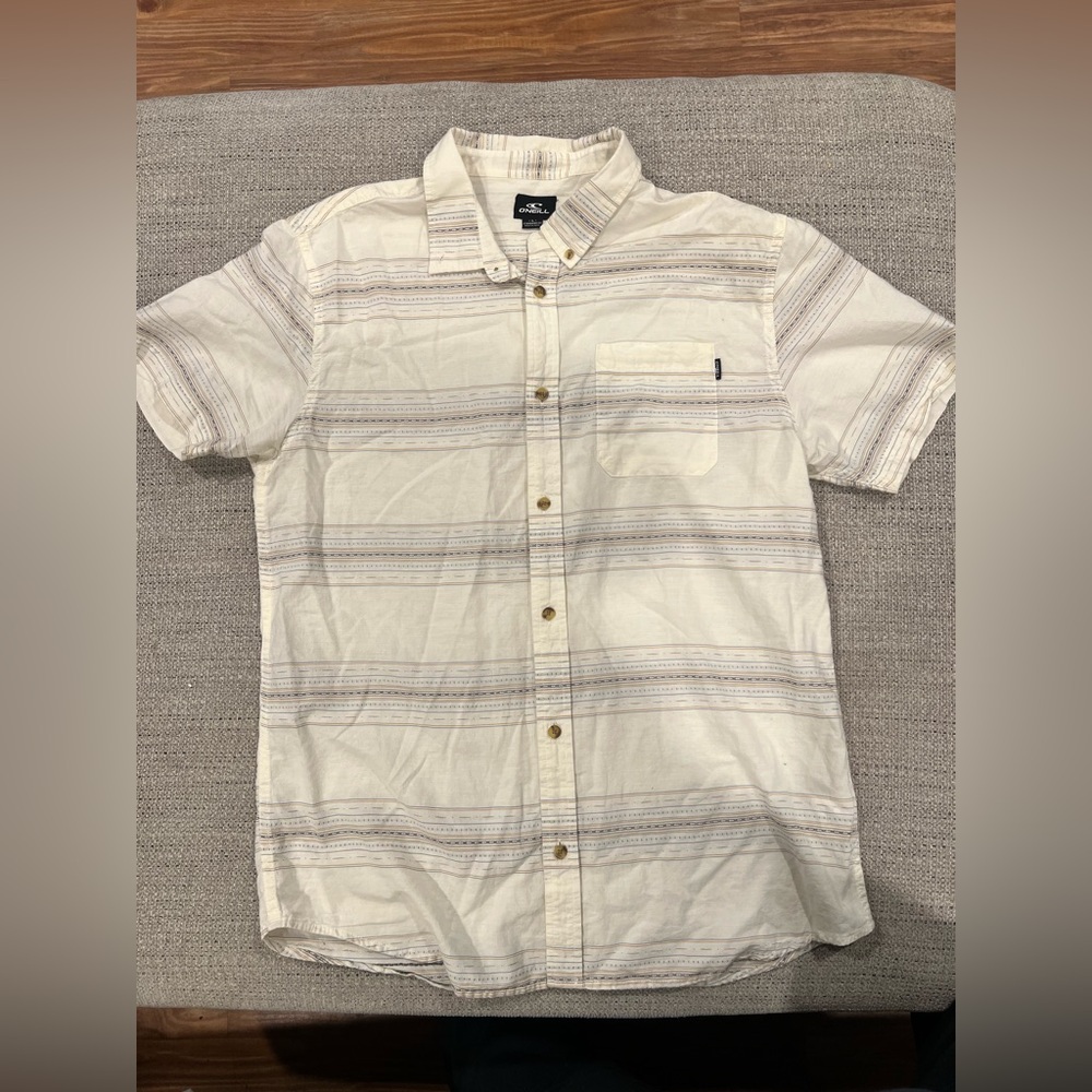 O'Neill Men's Cream and Gray Striped Shirt